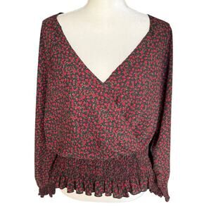 Nordstrom BP Floral V-Neck Long Sleeve Blouse Size 2XL